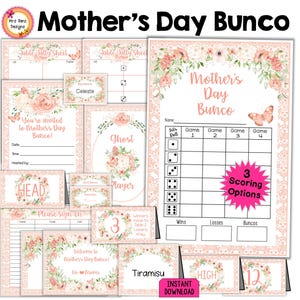 Lot de bunco pour la fête des mères Feuilles de pointage Bunco pour la fête des Mères Feuilles de pointage Invitations de numéros de table Cartes de nourriture fantôme Étiquettes pour prix Panneaux Étiquettes pour prix