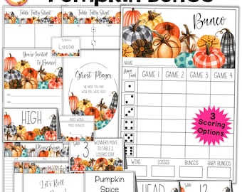Pumpkin Bunco Party-paket: Poängkort, inbjudningar och mer (PDF-nedladdning)