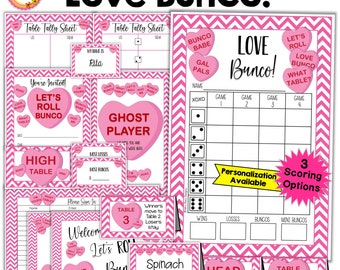 Valentine's Bunco Bundle 27pgs Valentines Bunco Scorecards Tally Sheets Table Numbers Invites Ghost Prize Tags Sign In Welcome Signs & More