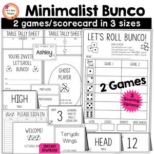 Bunco-scorecards 2 spellen Compleet feestpakket voor elke maand met notitieblaadjes Uitnodigingen Tafelnummers Voedselkaarten Prijskaartjes Welkomstborden