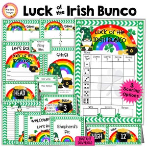 St. Patrick's Bunco Party Bundle: Scorecards, Invites, Table Numbers (PDF)