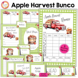 Apple Bunco Bundle Fall Apple Harvest Bunco Scorecards Tally Sheets Invites Ghost Food Cards Welcome Signs Prize Tags Name Tags Table Cards
