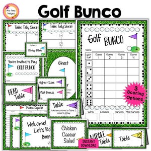 Lot de cartes de pointage Golf Bunco Cartes de pointage de table Numéros de table Cartes d'itinéraire Cartes d'itinéraires Étiquettes Cartes d'aliments Invitations Enseignes Kit de fête