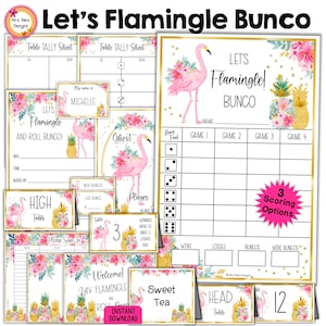 Summer Flamingo Pineapple Scorecards Bunco Party Bundle (Digital Download)