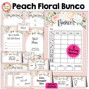 Floral Bunco Scorecards Table Tally Sheet Table Numbers Invitations Ghost Player Moving Directions Food Cards Name Tags and Prize Tags