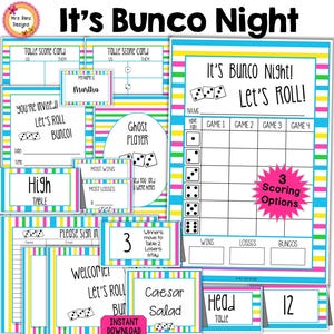 Bunco Night Party Kit: Score Cards, Table Numbers, Invitations (Digital Download)