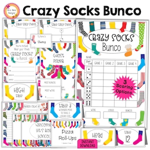 Crazy Socks Bunco Bundle Score Sheets Tally Sheets Tischnummern Einladungen Geisterparty Essenskarten Schilder Preisschilder Namensschilder Willkommensschilder