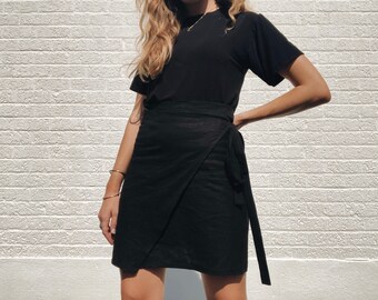 Women’s handmade linen tie wrap skirt