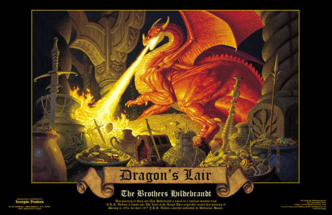 22x34 Dragon Poster - 'dragon's Lair', Dragon Art, Tolkien Poster