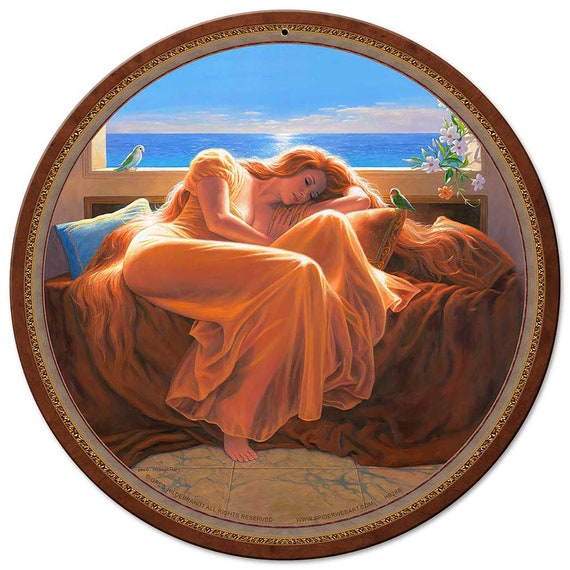 額装済/Asleep on/フェルディナンド シアナ Greg Hildebrandt's Flaming June - Vintage Metal Sign Round - Etsy