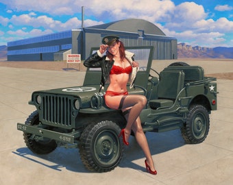 Give a Lady a Lift - Vintage Style Pinup - Photo Print  - Signed by the Artist, Greg Hildebrandt