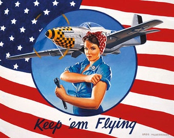 Wall Art - Pinup Print - Keep 'Em Flying  - Hand signed by the artist Greg Hildebrandt