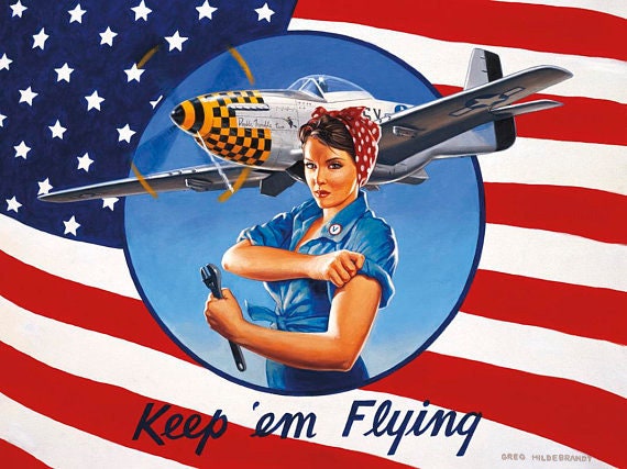 USAヴィンテージ　女の子のアート Wall Art - Pinup Print - Keep 'em Flying - Etsy