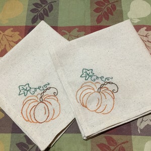 Pumpkin Thanksgiving Napkin Hand Embroidered Cloth
