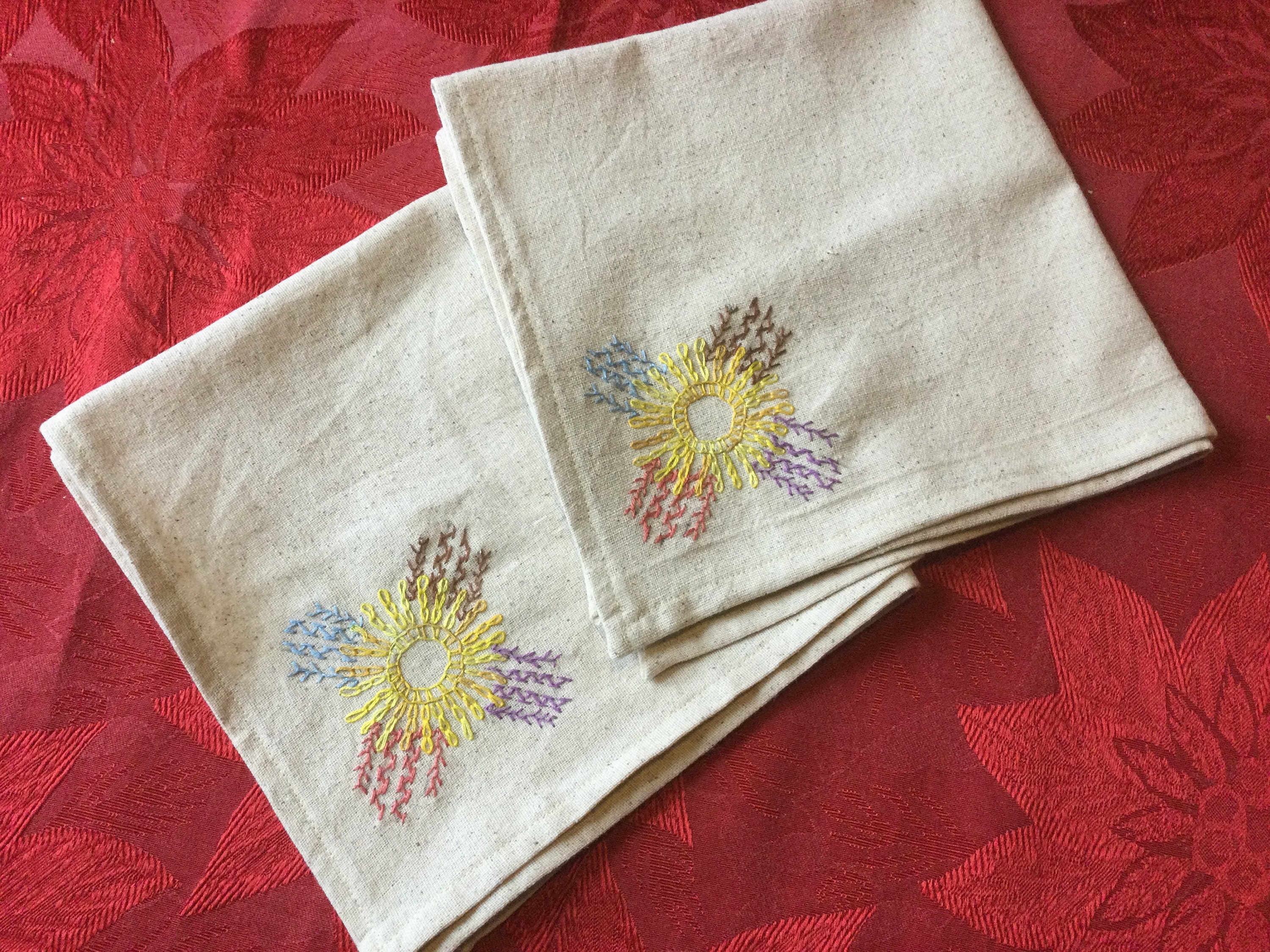 Native Sun Design Hand Embroidered Cotton Cloth Napkins - Etsy