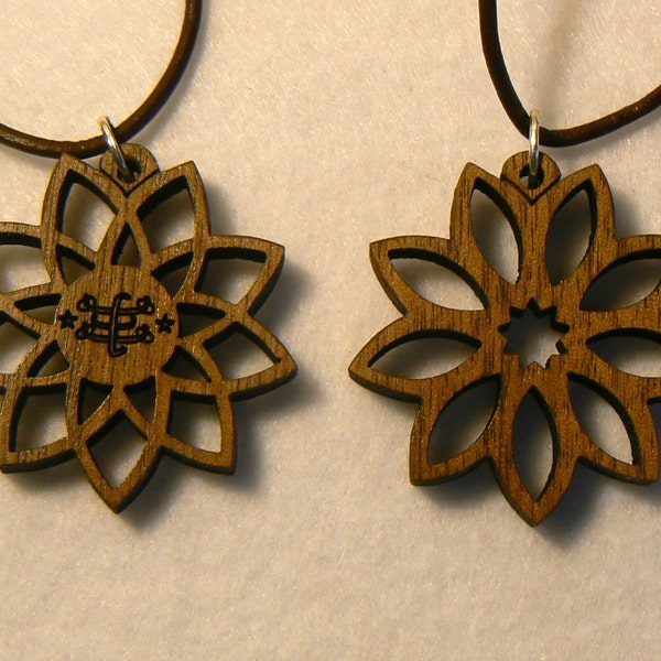 Baha'i wood pendants, 9 pointed star