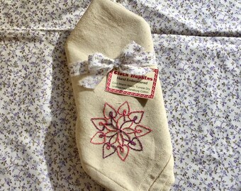 Valentine Cloth Napkins Heart 9 Star Design Hand-Embroidered