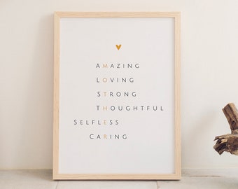 Mother Acronym Printable, Mother Quote Print,  Mother Acronym Sign, Mother’s Day Sentimental Gift, Mustard Yellow Decor