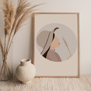 Boho Frau Kunstdruck, druckbare Kunst für über dem Bett für Teenage Girl, Fedora Hut, Nuetral minimalistischen Druck, feminine druckbare Wandkunst Bild 1