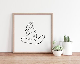 Pregnant Woman Line Art. Maternity Portrait, Minimalist Line Drawing Wall Art, Pregnancy Drawing, Gift For Expecting Wife