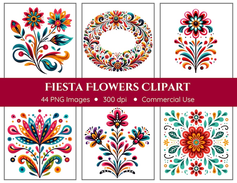 Fiesta Flowers Clipart | 44 PNG | Cinco De Mayo | Instant Download ...