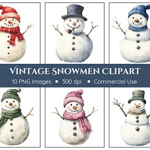 Vintage Snowman Clipart | 10 PNGs | Watercolor Snowman | Winter Clipart | Winter Ephemera | Snowmen Clipart | Christmas Clipart