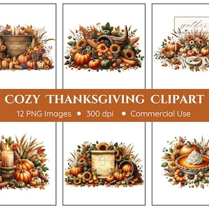 Gemütliche Erntedank Clipart | 12 PNG | Herbst Clipart | Digitaler Download | Dankbar Dankbar Selig | Erntedank PNG | Junk Journal | Karte