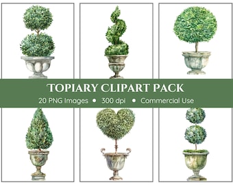 Topiary Clipart Pack - Transparent Background - Topiary Trees for Junk Journals, Wedding Invitations, Stationery, Gifts, and Decor