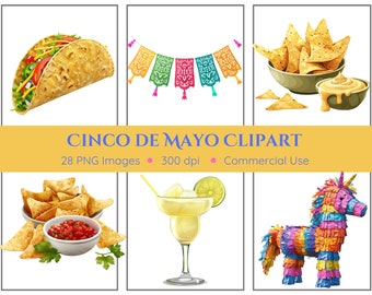 Cinco de Mayo Clipart | 28 PNG | Taco Tuesday | Fiesta | Cinco De Mayo | Mexican Party Clipart | Sombrero PNG | Taco PNG | Margarita Clipart