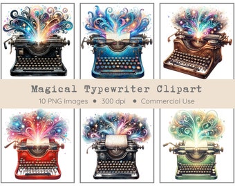 Magic Typewriter Clipart Pack - Transparent Background - Writing Journal Clipart, Junk Journals, Antique Typewriter, Vintage Typewriter