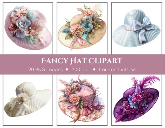 Fancy Hat Clipart Pack Transparent Background Tea Party Hats Horse Derby Hats Floral Hats Elegant Hats Etsy