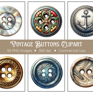 Vintage knopenclipart | 50 png-bestanden | Illustraties naaien | Clipart ongewenste dagboeken | Knoopverschijnselen | Direct downloaden | Vintage illustraties