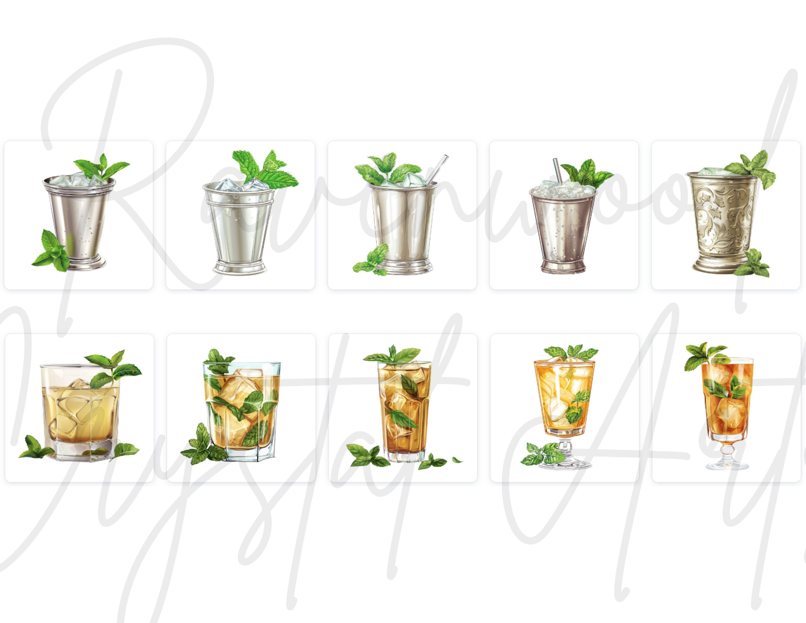 Mint Julep Clipart Pack Transparent Background Mint Juleps, Watercolor