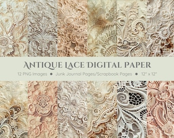 Papel digital de encaje antiguo - Papel de encaje vintage para diarios basura y álbumes de recortes