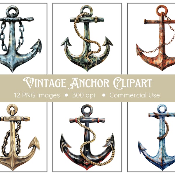 Vintage Anchor Clipart | 12 PNGs | Vintage Anchor Png | Anchors Clipart | Vintage Nautical | Instant Download | Nautical Clipart