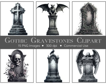 Gothic Gravestones Clipart | 15 PNGs | Tombstone Clipart | Graveyard PNG | Cemetery Clipart | Commercial Use | Instant Download