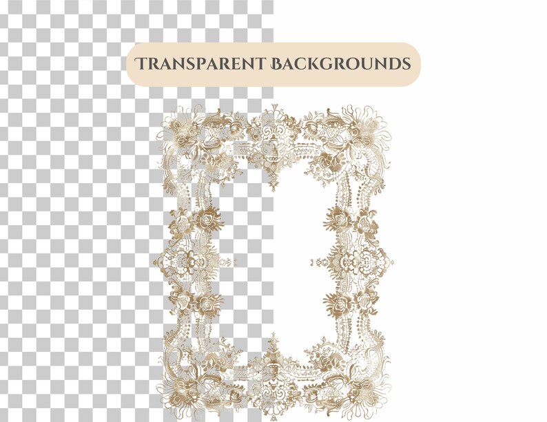 May include: A gold ornate frame with a decorative floral design. The frame is isolated on a transparent background.