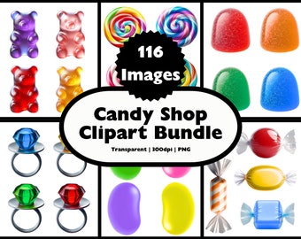 Candy Clipart Bundle | 116 PNGs | Gummy Bear Clipart | Lollipop Clipart | Gumdrop Clipart | Jellybean Clipart | Hard Candy Clipart