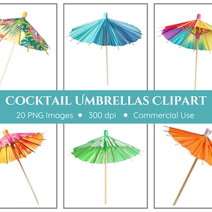 Clipart di ombrelli da cocktail / 20 PNG / Download istantaneo / Clipart Luau / Bevande estive / Cocktail estivi / Bevande da spiaggia / Download digitale