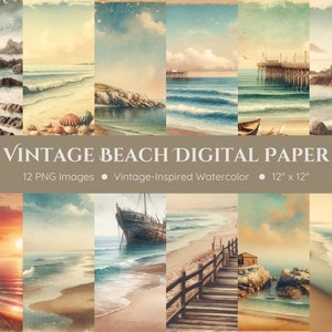 Vintage Beach Paper | 12 PNG Pages | Nautical Junk Journal Paper | Digital Beach Scrapbook Paper | Vintage Papers | Instant Download