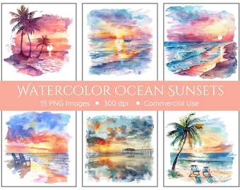 Ocean Sunset Clipart | 15 PNGs | Beach Clipart | Tropical Sunset | Tropical Summer Design | Summer Sunset Clipart | Instant Download