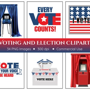 Election Clipart | 34 PNGs | Voting Clipart | Digital Download | Voting Booths | Voter Registration | Election Signs | American Flag Sticker