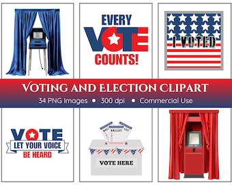 Election Clipart | 34 PNGs | Voting Clipart | Digital Download | Voting Booths | Voter Registration | Election Signs | American Flag Sticker