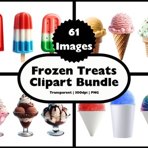 Gefrorene Leckereien Clipart-Bundle | 61 PNG | Eistüte Clipart | Eis am Stiel Clipart | Schnee Kegel Clipart | Eis Eisbecher Clipart