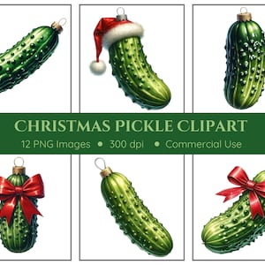 Pacchetto di clipart di sottaceti di Natale - Sfondo trasparente - Ornamento di sottaceti, Sottaceto di aneto, Clipart di sottaceti, Ornamento di Natale di sottaceti