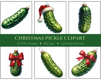 Pack de cliparts de cornichons de Noël - fond transparent - cornichon ornement, cornichon à l'aneth, clipart cornichon, décoration de Noël cornichon