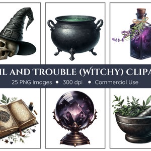 Toil and Trouble Clipart | 25 PNGs | Witch Clipart | Mystical Clipart | Spell Clipart | Witchcraft Clipart | Witch PNG | Instant Download