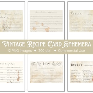 Vintage Rezept Clipart | Druckbare Rezeptkarten | Kochen Clip Art | Collage Ephemera | Digitaler Download 300Dpi Jpg | Junk-Journal Zubehör