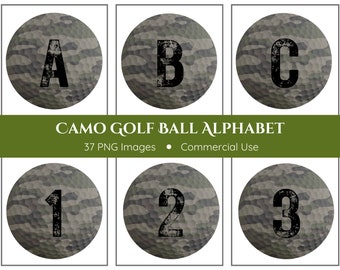 Alfabeto de pelota de golf de camuflaje / Alfabeto PNG / Fuente deportiva / Imágenes prediseñadas de pelota de golf / Imágenes prediseñadas del alfabeto / Pelota de golf Png / Descarga instantánea