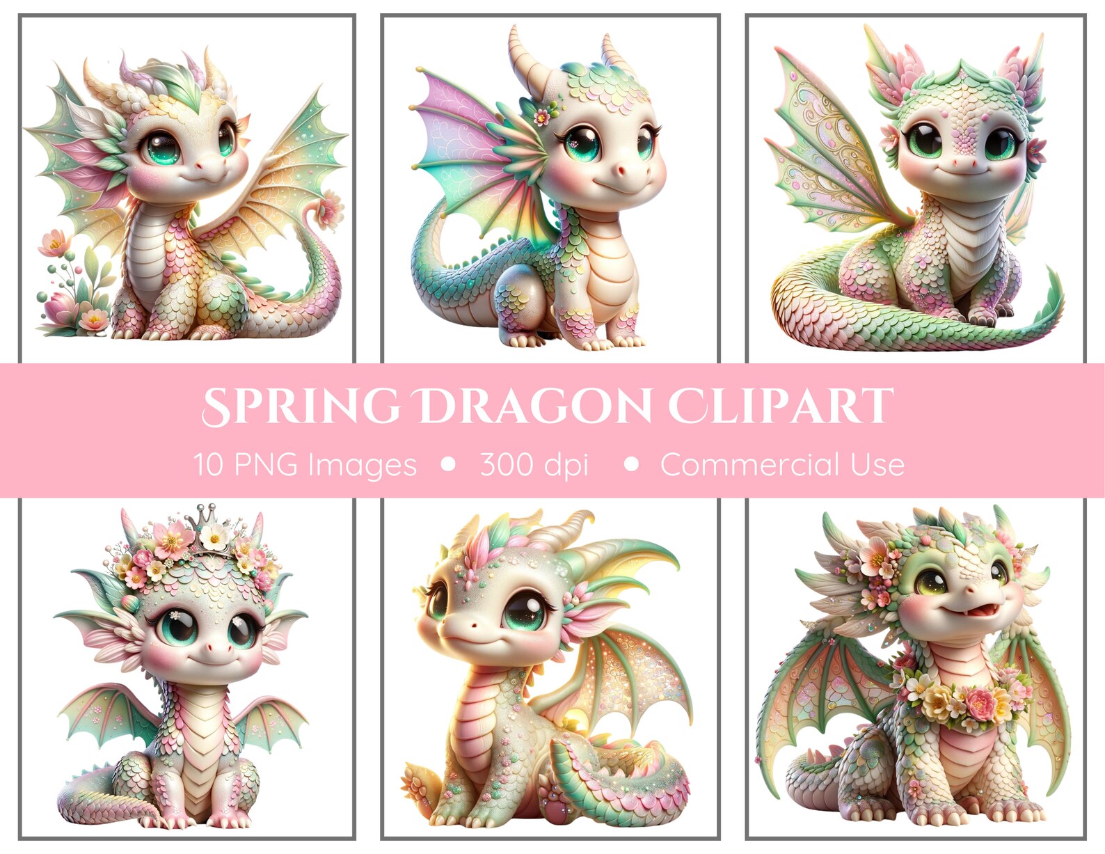 Spring Dragons Clipart Pack - Transparent Background - Baby Dragons ...